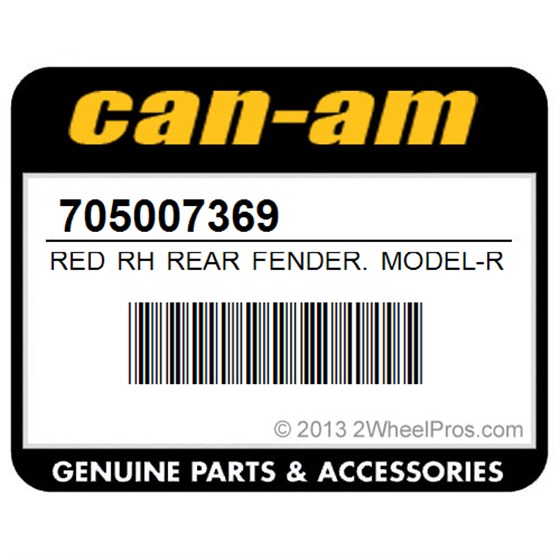 Can-Am 705007369 Red Rh Rear Fender. Model-Red