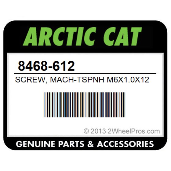 Arctic Cat 8468-612 Screw, Mach-Tspnh M6x1.0X12 Cl8.8 Blk