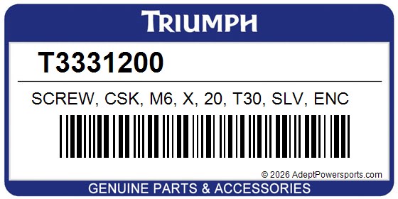 Triumph T3331200 Screw, Csk, M6, X, 20, T30, Slv, Enc