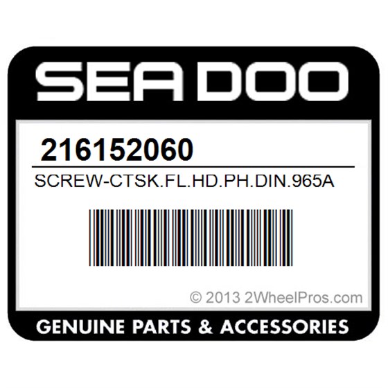 Sea-Doo 216152060 Screw-Ctsk.Fl.Hd.Ph.Din.965A-A2