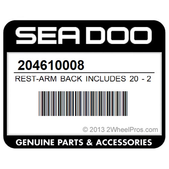 Sea-Doo 204610008 Rest-Arm Back Includes 20 - 21