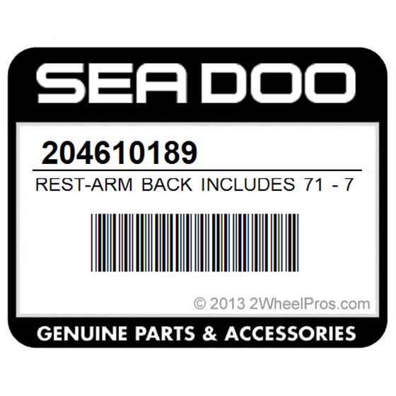 Sea-Doo 204610189 Rest-Arm Back Includes 71 - 72