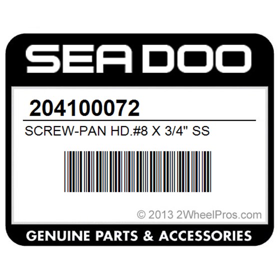 Sea-Doo 204100072 Screw-Pan Hd.#8 X 3/4" Ss