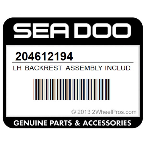 Sea-Doo 204612194 Lh Backrest Assembly Includes 21 - 22