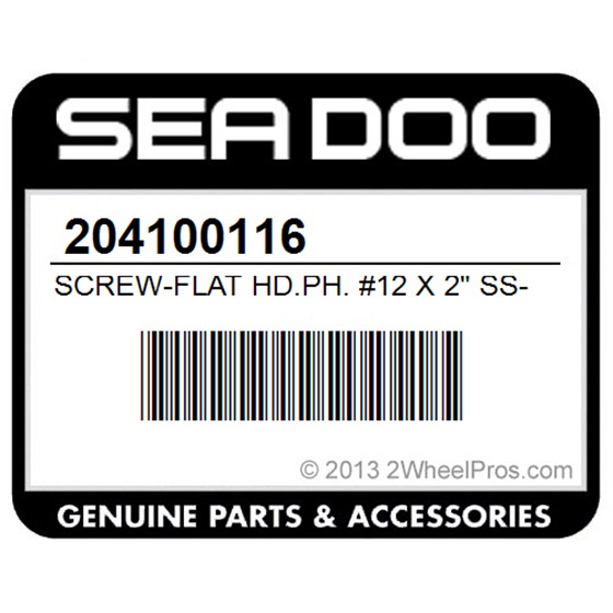 Sea-Doo 204100116 Screw-Flat Hd.Ph. #12 X 2" Ss-303