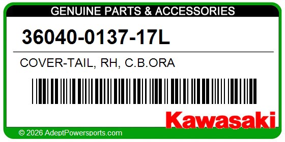 Kawasaki 36040-0137-17L Cover-Tail, Rh, C.B.Ora
