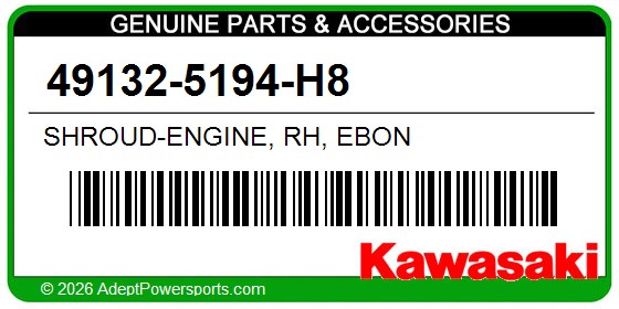 Kawasaki 49132-5194-H8 Shroud-Engine, Rh, Ebon
