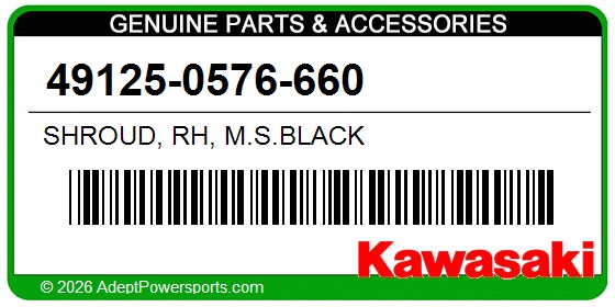 Kawasaki 49125-0576-660 Shroud, Rh, M.S.Black