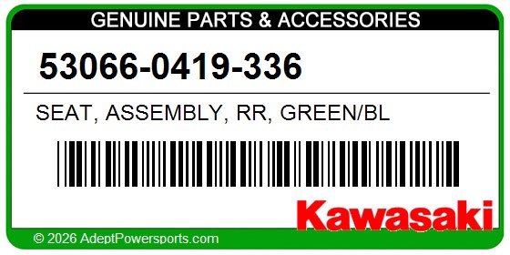 Kawasaki 53066-0419-336 Seat, Assembly, Rr, Green/Bl
