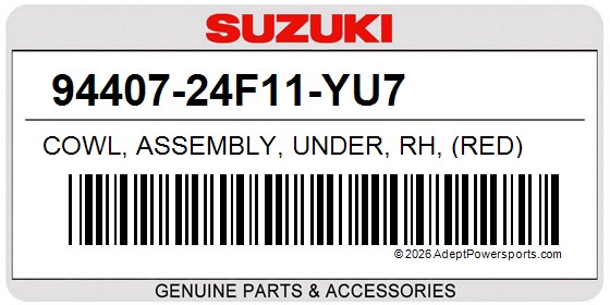 Suzuki 94407-24F11-YU7 Cowl, Assembly, Under, Rh, (Red)