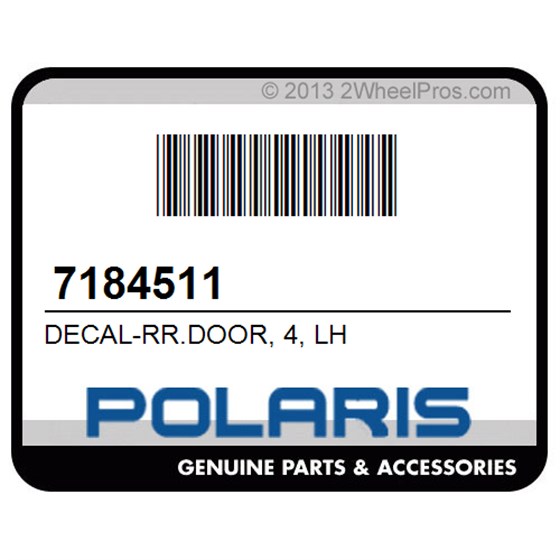 Polaris 7184511 Decal-Rr.Door, 4, Lh