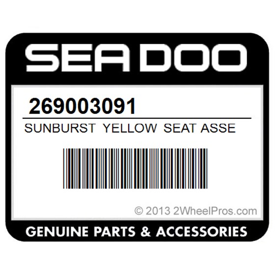 Sea-Doo 269003091 Sunburst Yellow Seat Assembly. Model 2 Up - Yellow.