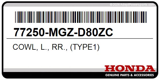 Honda 77250-MGZ-D80ZC Cowl, L., Rr., (Type1)