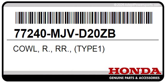 Honda 77240-MJV-D20ZB Cowl, R., Rr., (Type1)