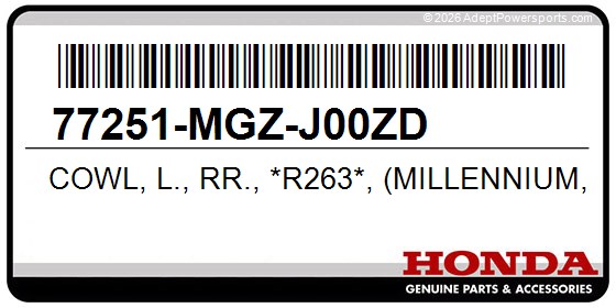 Honda 77251-MGZ-J00ZD Cowl, L., Rr., *R263*, (Millennium, Red)