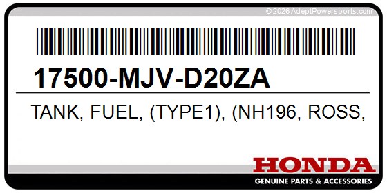 Honda 17500-MJV-D20ZA Tank, Fuel, (Type1), (Nh196, Ross, White)