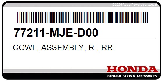 Honda 77211-MJE-D00 Cowl, Assembly, R., Rr.