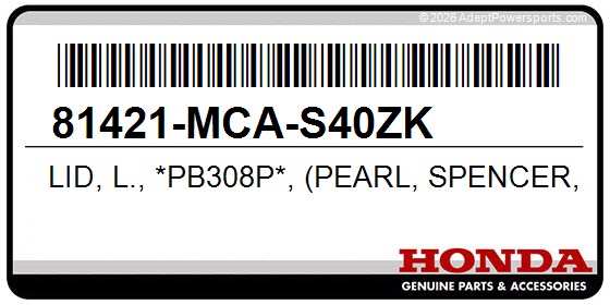 Honda 81421-MCA-S40ZK Lid, L., *Pb308p*, (Pearl, Spencer, Blue)