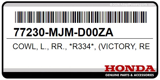 Honda 77230-MJM-D00ZA Cowl, L., Rr., *R334*, (Victory, Red)