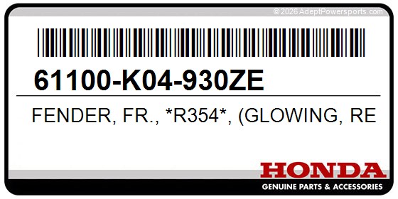 Honda 61100-K04-930ZE Fender, Fr., *R354*, (Glowing, Red)
