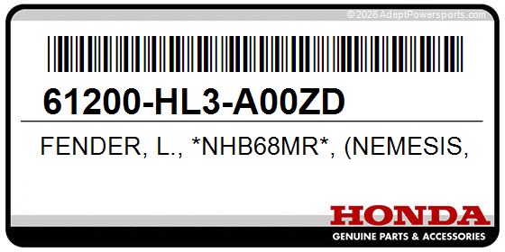 Honda 61200-HL3-A00ZD Fender, L., *Nhb68mr*, (Nemesis, Silver, Metallic, R)