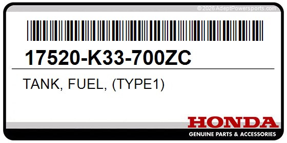 Honda 17520-K33-700ZC Tank, Fuel, (Type1)