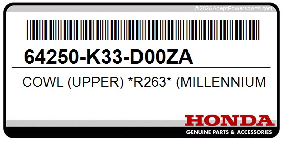 Honda 64250-K33-D00ZA Cowl (Upper) *R263* (Millennium Red)