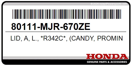 Honda 80111-MJR-670ZE Lid, A, L., *R342c*, (Candy, Prominence, Red)