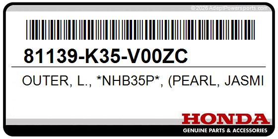 Honda 81139-K35-V00ZC Outer, L., *Nhb35p*, (Pearl, Jasmine, White)