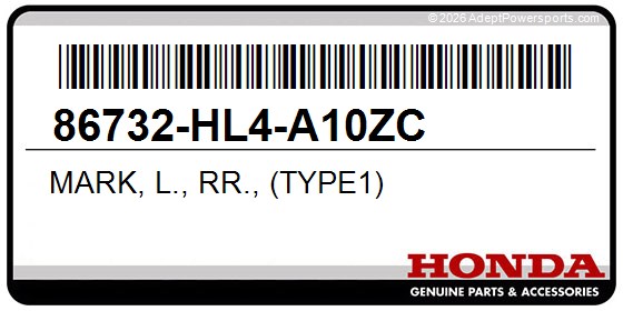 Honda 86732-HL4-A10ZC Mark, L., Rr., (Type1)