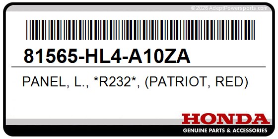 Honda 81565-HL4-A10ZA Panel, L., *R232*, (Patriot, Red)