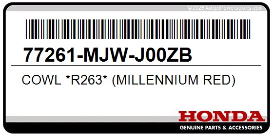 Honda 77261-MJW-J00ZB Cowl *R263* (Millennium Red)