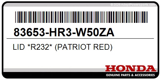 Honda 83653-HR3-W50ZA Lid *R232* (Patriot Red)
