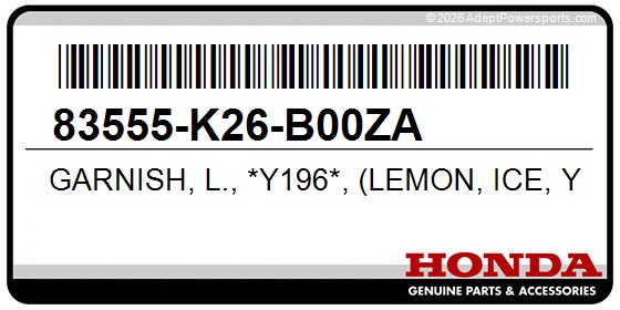 Honda 83555-K26-B00ZA Garnish, L., *Y196*, (Lemon, Ice, Yellow)