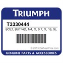 Triumph T3330444 Bolt, But/Hd, M4, X, 0.7, X, 16, Slv