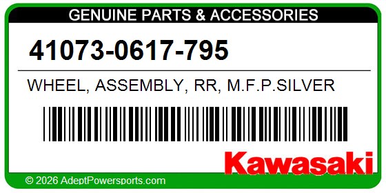 Kawasaki 41073-0617-795 Wheel, Assembly, Rr, M.F.P.Silver
