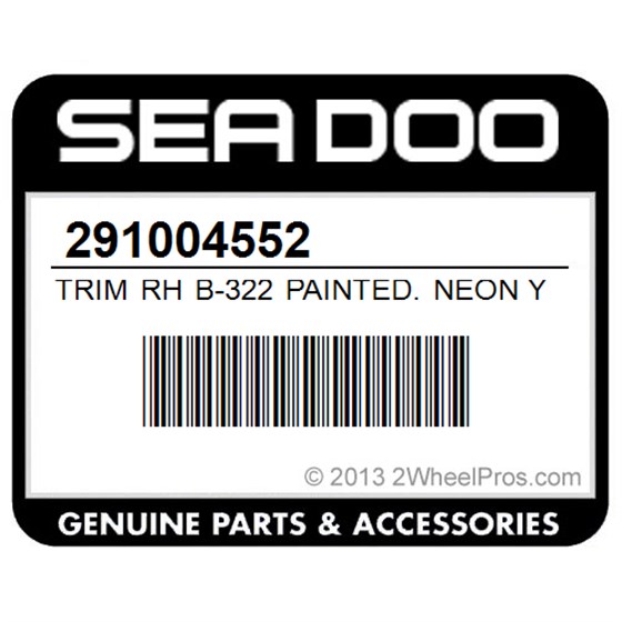 Sea-Doo 291004552 Trim Rh B-322 Painted. Neon Yellow Models