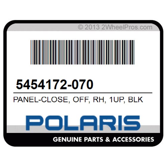 Polaris 5454172-070 Panel-Close, Off, Rh, 1Up, Blk