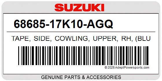 Suzuki 68685-17K10-AGQ Tape, Side, Cowling, Upper, Rh, (Blue/White)
