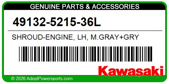Kawasaki 49132-5215-36L Shroud-Engine, Lh, M.Gray+Gry