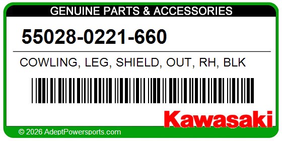 Kawasaki 55028-0221-660 Cowling, Leg, Shield, Out, Rh, Blk