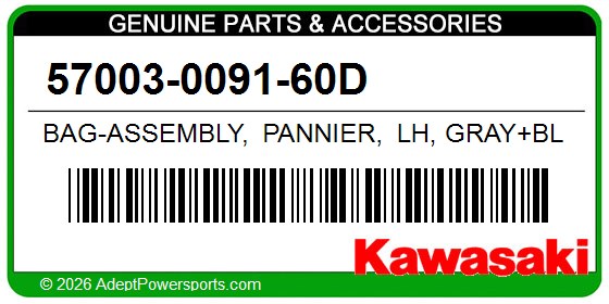 Kawasaki 57003-0091-60D Bag-Assembly, Pannier, Lh, Gray+Blk