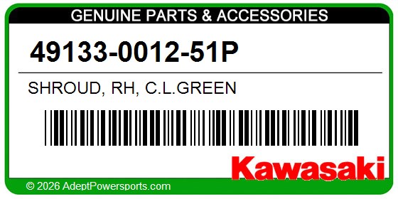 Kawasaki 49133-0012-51P Shroud, Rh, C.L.Green