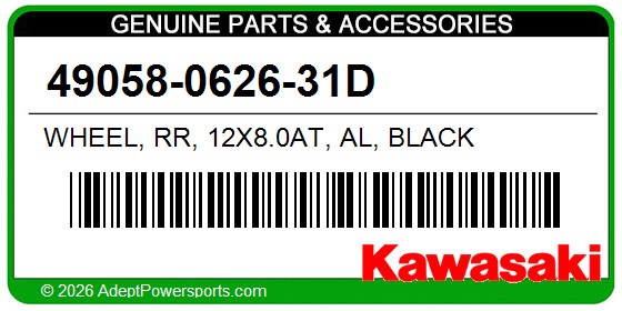 Kawasaki 49058-0626-31D Wheel, Rr, 12X8.0At, Al, Black