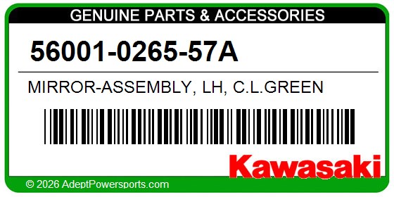 Kawasaki 56001-0265-57A Mirror-Assembly, Lh, C.L.Green