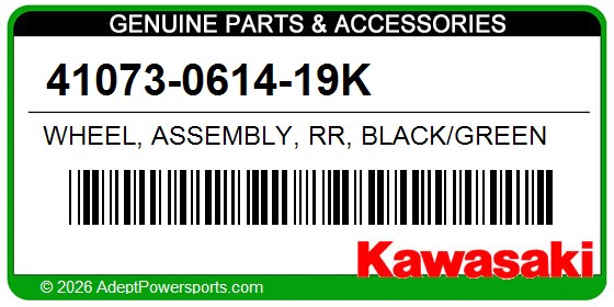Kawasaki 41073-0614-19K Wheel, Assembly, Rr, Black/Green