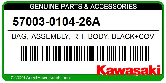 Kawasaki 57003-0104-26A Bag, Assembly, Rh, Body, Black+Cover, Red