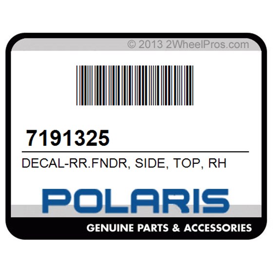 Polaris 7191325 Decal-Rr.Fndr, Side, Top, Rh