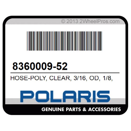 Polaris 8360009-52 Hose-Poly, Clear, 3/16, Od, 1/8, Id