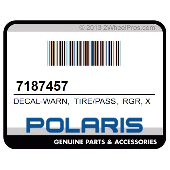 Polaris 7187457 Decal-Warn, Tire/Pass, Rgr, Xp, Le